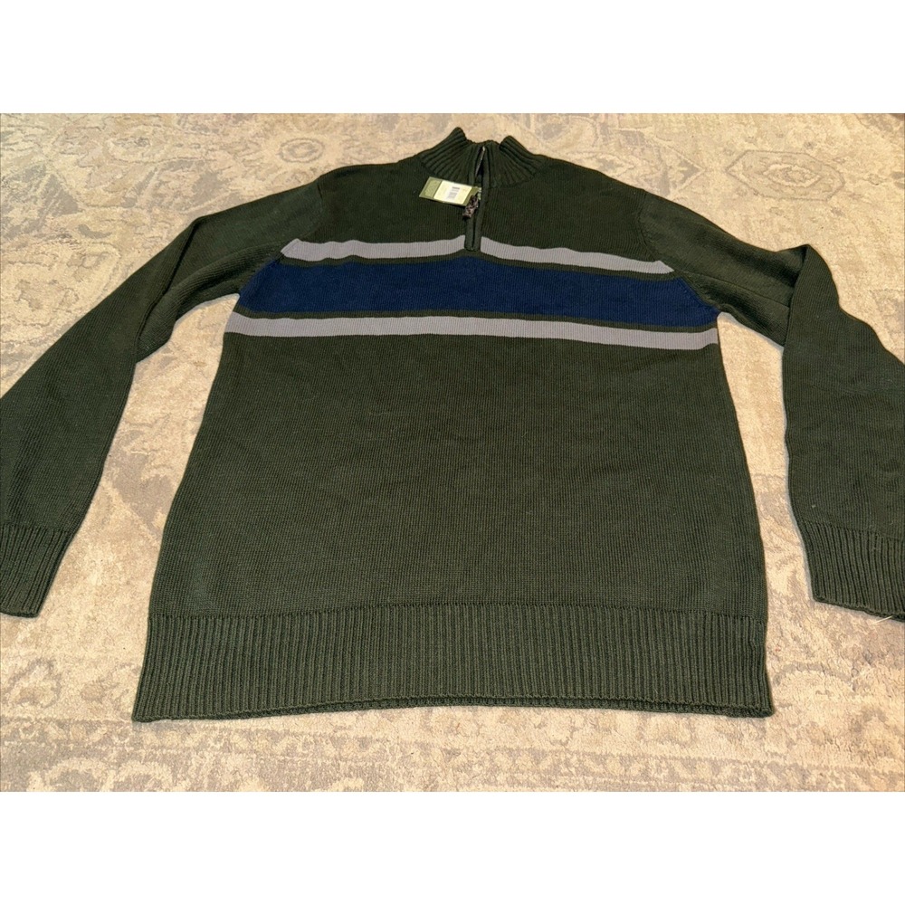 New Eddie Bauer Sweater Mens Sz Large 1/4 Zip Green Casual Pullover